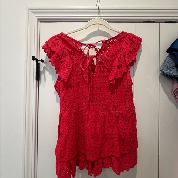 Red Eyelet Ruffle Top - Size Large - Picture 2 of 2